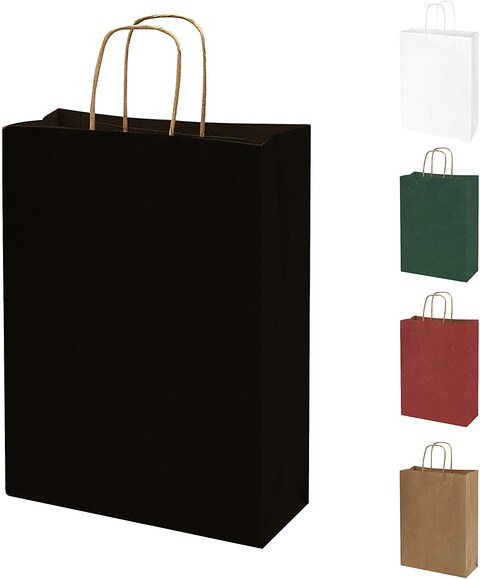 Markq Black Paper bags with handles 27 x 22 x 11 cm Large Kraft Gift bags for Birthday Party Favors, Weddings, Retail, Baby Shower (12 Bags)