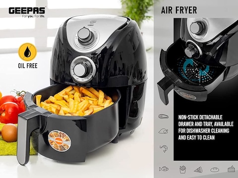 Geepas Gaf37521, 1300W Air Fryer With Rapid Air Circulation System, 2.5L Capacity, Black