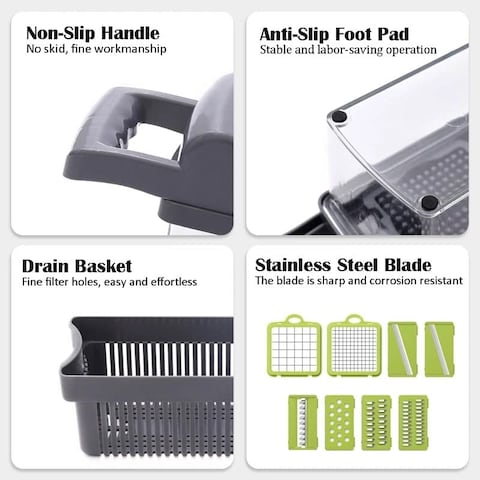 Generic Vegetable Slicer-14-In-1 Multifunctional Veggie Slicer Food Cutter, Household Kitchen Gadgets For Vegetables And Fruit, Gray