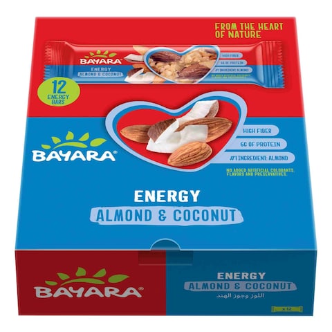 Bayara Almond and Coconut Energy Bar, 40g Pack of 12