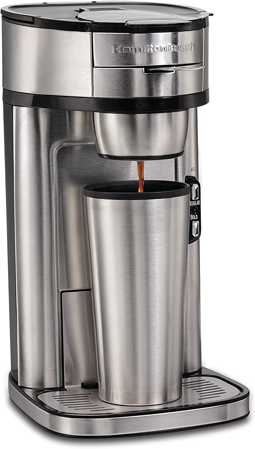 Hamilton Beach Scoop Single Serve Coffee Maker, Unique Heater For Hotter Faster Better Taste, Simple Scoop Place Brew, 220-240V, 50-60 Hz, UK Plug, Stainless Steel (49981-SAU), UAE Version