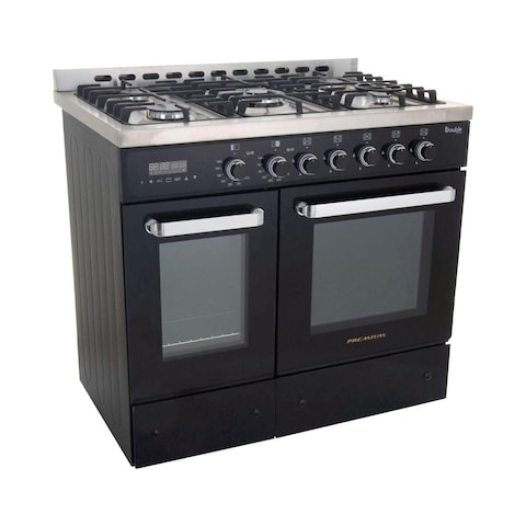 بوتاجاز بريميوم غاز دوبل شيف 5 شعلات - ستانلس ستيل وأسود - 6090SB-1GC-511-IDSP-DH