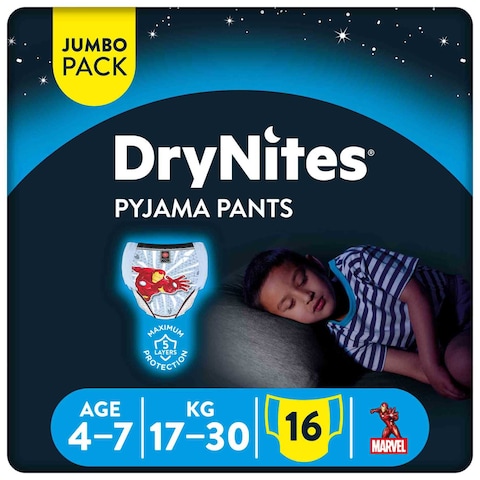 Huggies DryNites Pyjama Pants for Boy 17-30kg 4 to 7 Years Jumbo Pack 16 Pants