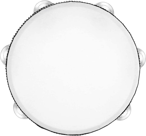 Mike Music Ambourine For Church 8 Inch Hand Held Drum Bell Birch Metal Jingles Percussion Musical Educational Toy Instrument For Ktv Party Kids Games By Mike Music (8 Inch, White)