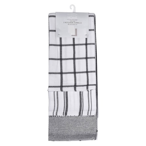 LA Collection 200 GSM Cotton Utility Tools Printed Kitchen Towels Grey 40x65cm 3 PCS