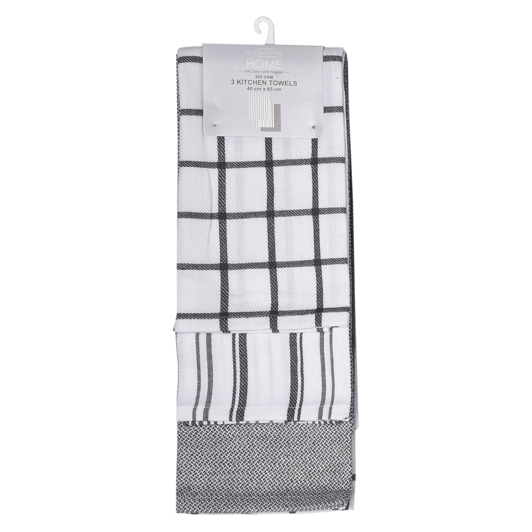 LA Collection 200 GSM Cotton Utility Tools Printed Kitchen Towels Grey 40x65cm 3 PCS