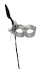 Silver Glittered Eye Mask with Black Feather