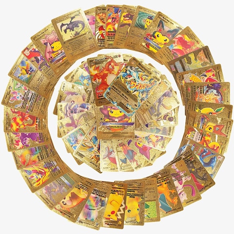 Golden Pokemon Trading Cards Gold Foil Set (55 Pcs) Including Vmax Rares V Series Gx Ex Rares Charizard Common Cards