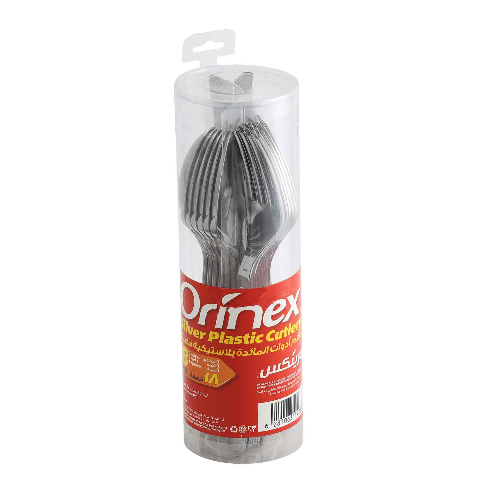 Orinex silver plastic cutlery 6 knives 6 forks 6 spoons