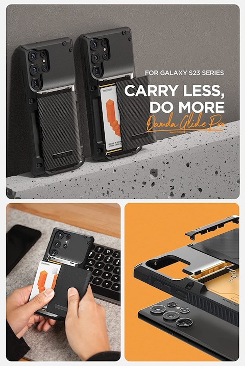 VRS Design Damda Glide Pro for Samsung Galaxy S23 ULTRA case cover wallet (2023) [Semi Automatic] slider Credit card holder Slot [3-4 cards] - Black Groove
