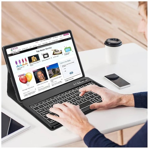 Galaxy Tab S7 FE 5G Case with Keyboard, Compatible with Samsung Galaxy Tab S8 Plus/S7 FE/S7 Plus 12.4 inch - 7 Colors Backlit Removable Keyboard, Smart Cover, Black