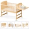 Teknum - 7 in 1 Convertible Kids Bed &amp; Bedside Crib w / Mattress, Mosquito net &amp; Detachable Wheels(0 - 12yrs) - Natural Wood