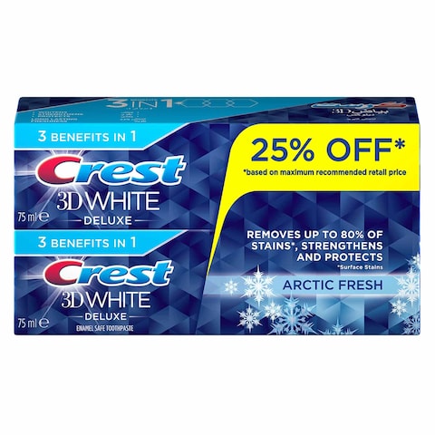 Crest 3D White Deluxe Arctic Fresh Toothpaste 75ml x Pack of 2 25% Off
