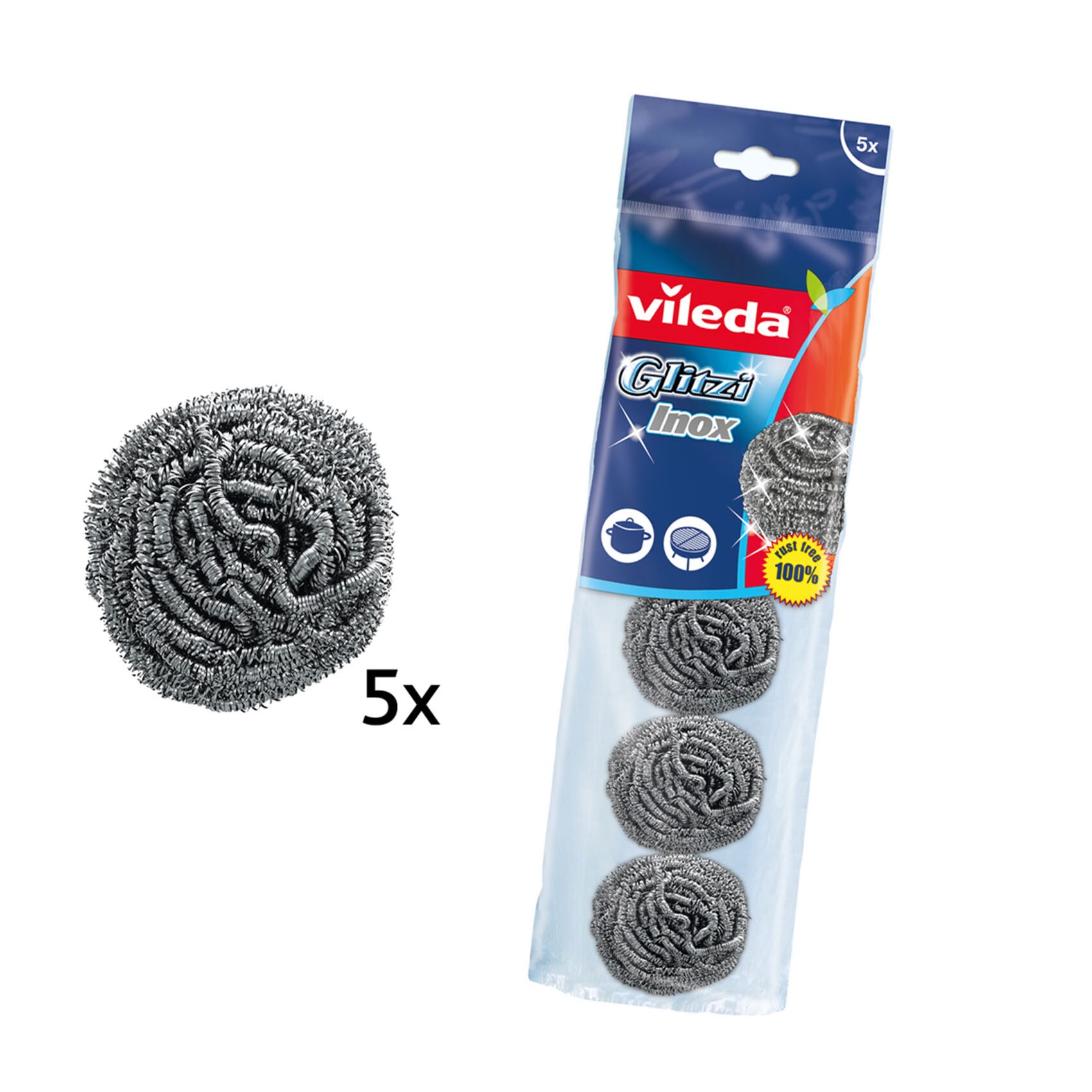 Vileda Glitzi Inox Spiral Scourer 5 Pc, Stainless Steel, Anti-Burn Cleaning, Long-Lasting, Ergonomic Design (5 Pc Per Pack) product thumbnail 2