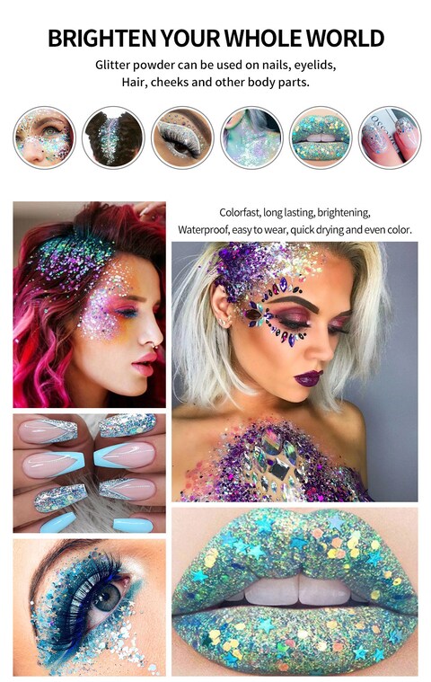 Body Glitter Gel - Cosmetic-Grade, Glitter for Face, Body, and Hair, Safe and Easy to Use