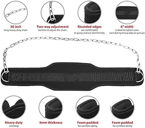 ULTIMAX Dip Belt with Chain for Weightlifting, Bodybuilding Workouts, Long Heavy Duty Steel, Comfortable Neoprene Waist Support Dipping Pull Up Belt Chin up Bar Weightlifting Belt- Assorted Color