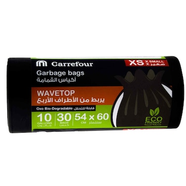 Carrefour 10 Gallon Wavetop Oxo Biodegradable Black Extra Small 30 Garbage Bags