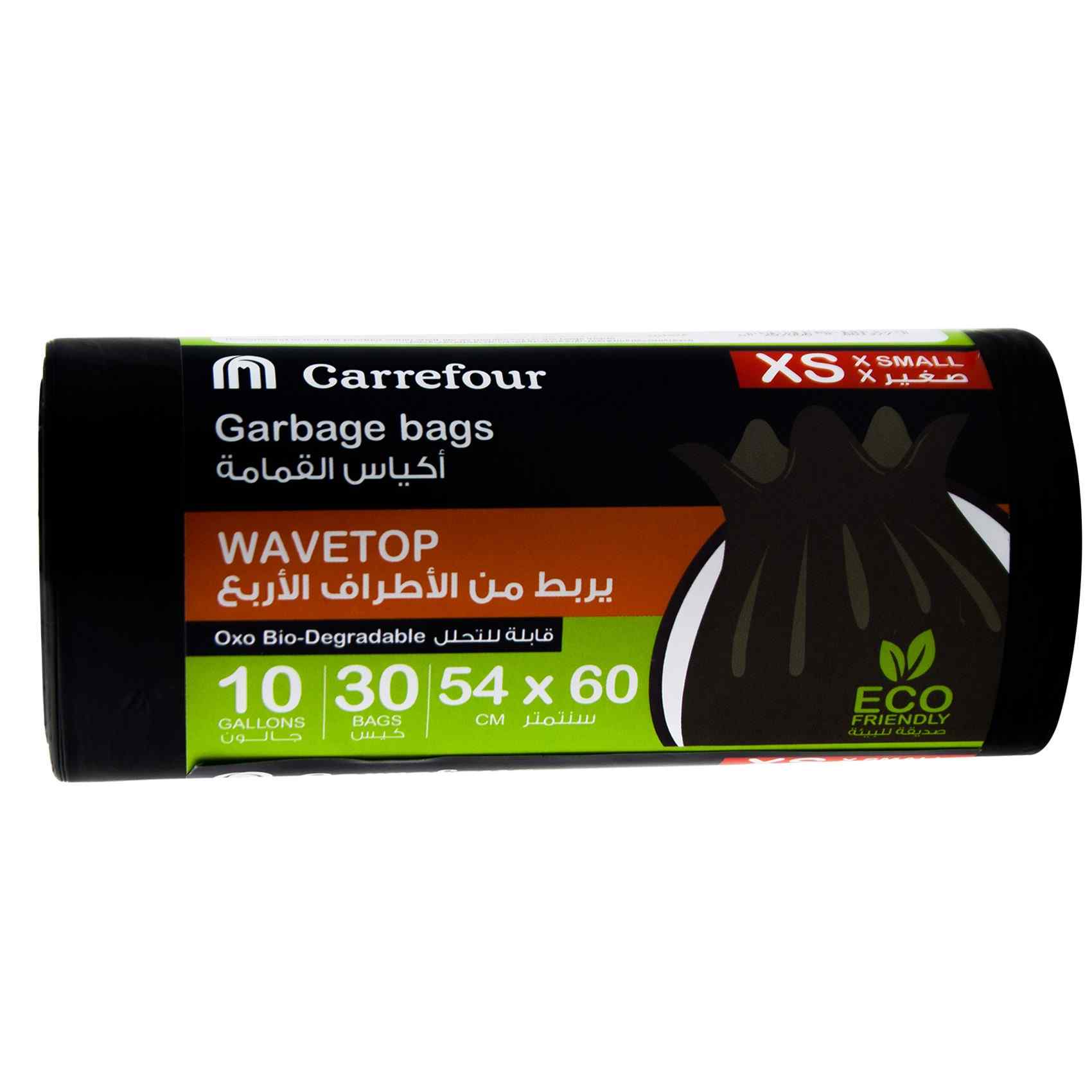 Carrefour 10 Gallon Wavetop Oxo Biodegradable Black Extra Small 30 Garbage Bags