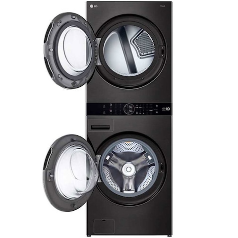 LG WashTower Stackable Front Loading Washing Machine W1S1CVK2EHM Black Steel 19kg And Dryer 16kg