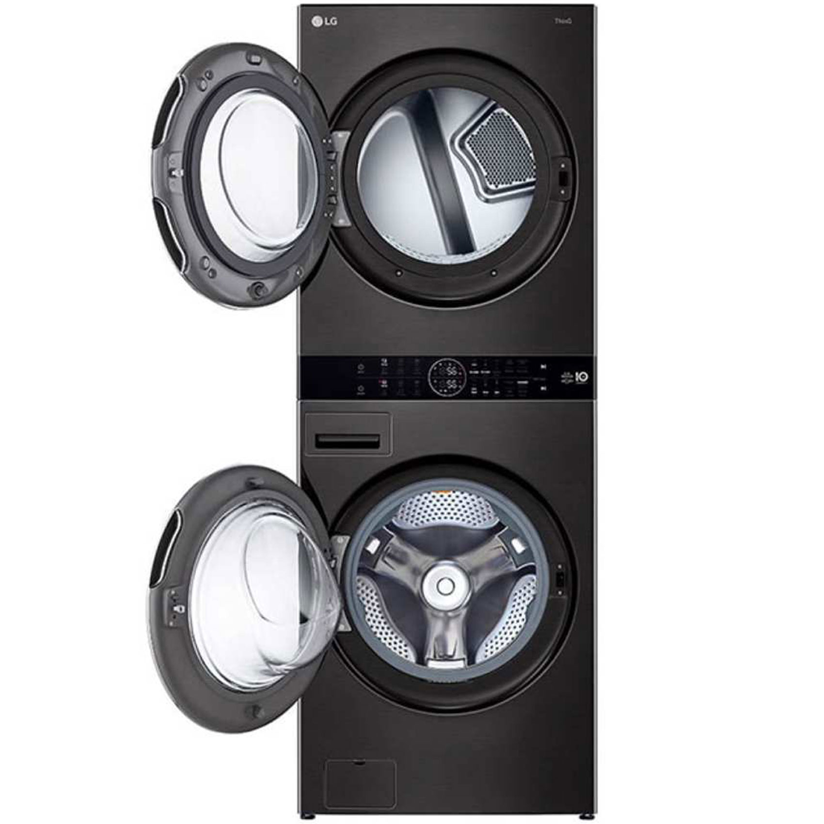 LG WashTower Stackable Front Loading Washing Machine W1S1CVK2EHM Black Steel 19kg And Dryer 16kg