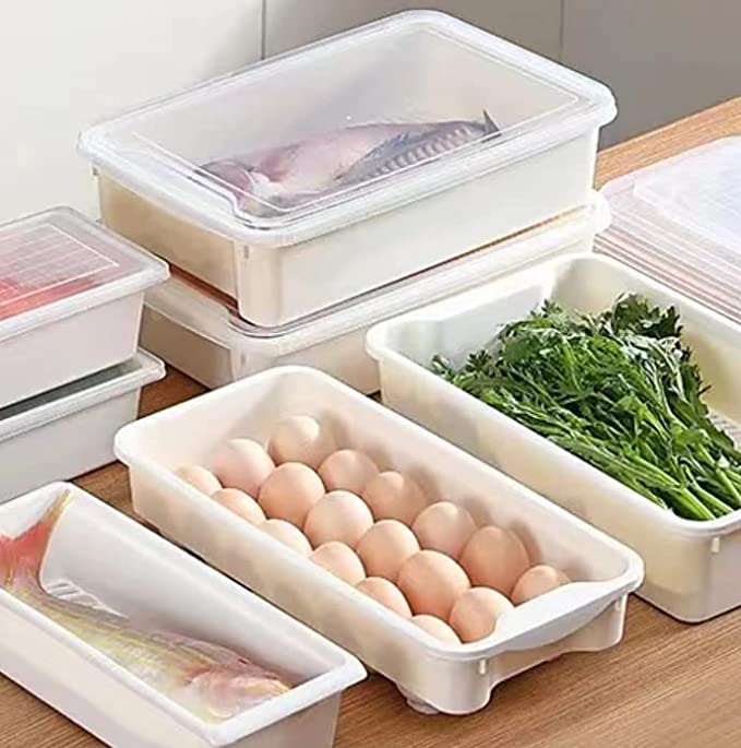 Egg Container for Fridge Egg Storage Tray Box Egg Holder for Countertop white Essential Kitchen Tools (18-Grid) (style1(36*7.5*8cm))