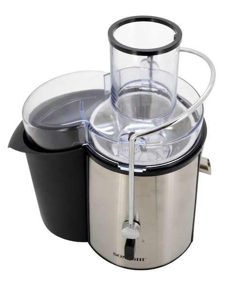 Sonashi Juice Extractor With 2 Speeds - 1.6L Capacity, 500ml Juicer Cup, Whole Fruit Juice Extractor, Power Juicer Machine for Fresh Juices, Motor Overheat Protection, 800W, SPJ-501N, Black/Silver