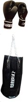 Fitness World Sand Bag Boxing Empty Size 60 cm With Boxing Full Finger Gloves, Free Size, Black