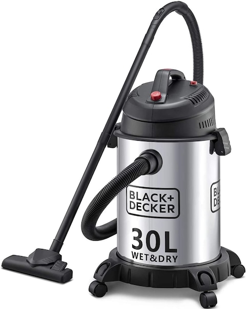 Black &amp; Decker 1610W 30L Wet And Dry Stainless Steel Tank, Drum Vacuum Cleaner, Silver - Wv1450-B5, 2 Years Warranty