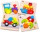 Skyfield Wooden Toddler Puzzles, Gift Toys For 1 2 3 Years Old Boys &amp;Girls, Baby Educational With 4 Vehicle Patterns, Bright Vibrant Color Shapes, Customized Boxready (Vehicle)