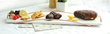 Cuisine Art Set Of 2 Pcs Marble Serving Tray, Serving Set, Partyware Set In Color Box - Rose Gold
