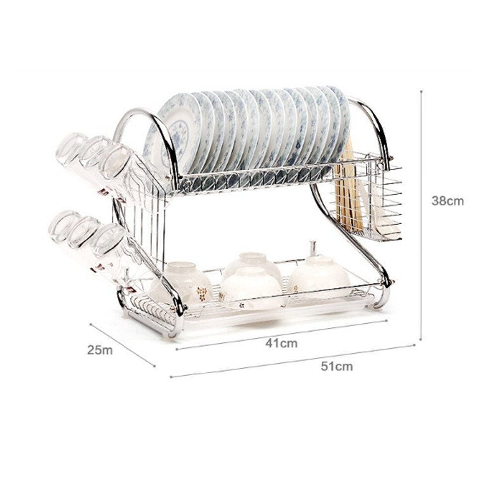 Multifunctional 2 Layers Dish Drying Rack ,Stainless Steel Glass, Cup, Cutlery Holder and Dish Drainer for Kitchen Counter Top