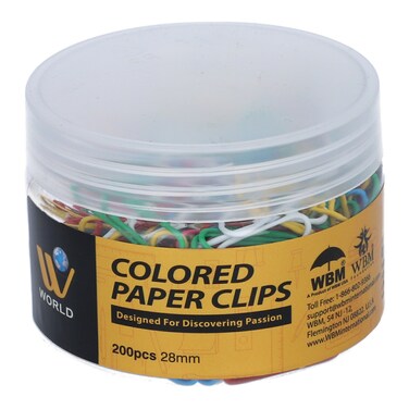 World Colored Paper Clips 200 Pcs 28mm