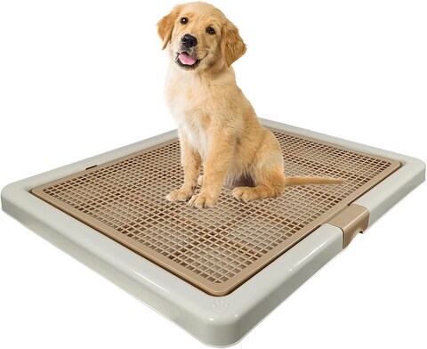 Dog Toilet for Training, dog potty training, Indoor Outdoor, Keep paws and floor clean, Small breed dog Toilet with tray, Portable, Easy To Clean, Reliable, Beige &amp; Brown Colors, Small 66 Cm Length