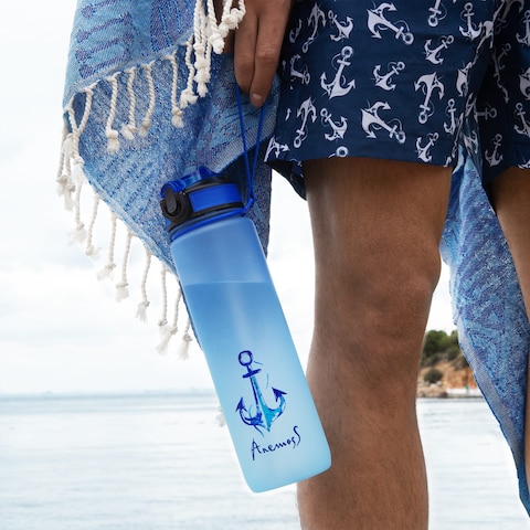 ANEMOSS Anchor Tritan Water Bottle, 1000 ml / 33.8 oz, High-Quality Material, Multi-functional and Durable, BPA-Free, Portable with Strap Attachment, Suitable for Sports and Travel, Blue
