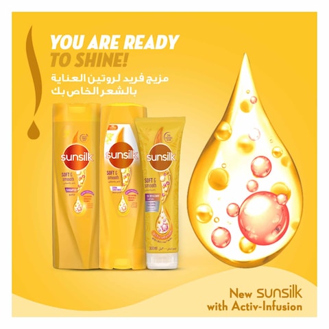 SUNSILK Shampoo, For Soft &amp; Smooth Hair, Soft &amp; Smooth, With Silk Protein, Argan Oil &amp; Vitamin C, 400ml