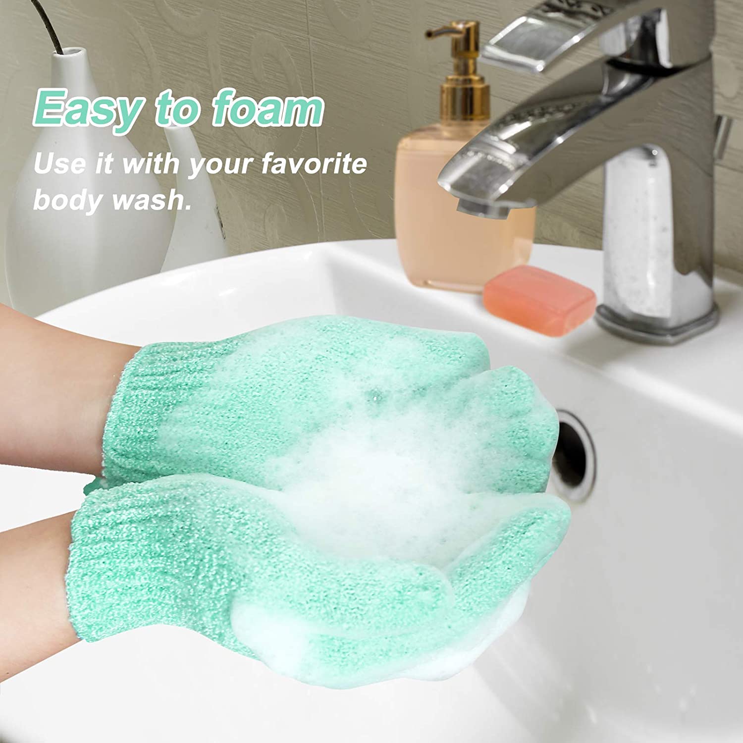 Exfoliating Gloves Body Scrub Bath Gloves for Body clean, Skin Shower Scrubber(green)