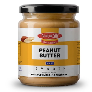 Naturalli Smooth Unsalted Peanut Butter 360g