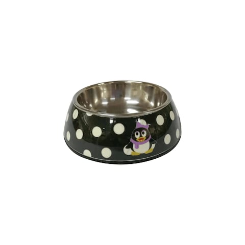 Nutrapet Applique Melamine Round Bowl  BLack & White Polka L:22 * 7.5 cms 700/23.6 ml/oz