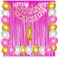 Party Time 28-Pieces Pink &amp; Gold 1st Birthday Decoration Set - Latex Balloons, Happy Birthday Banner &amp; 2pc Foil Fringe Curtain - Birthday Backdrop - Party Supplies