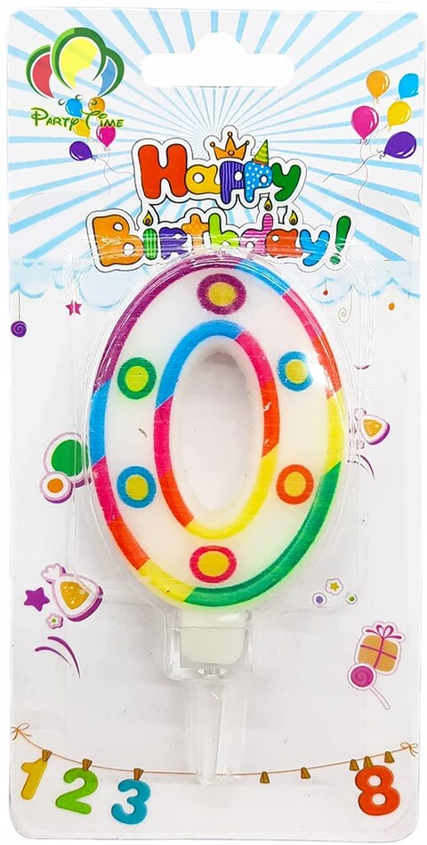 Party Time Colorful Polkadots Candle Number 0 Birthday Candle Kids Adult Birthday Cake Decoration - Number Candle For Anniversary, Valentines Birthday Candle Cake Topper