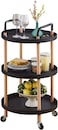 3 Tier Trolley Rolling Cart Solid Wood Frame Round Lockable Wheels Guard Rails Organizer,black
