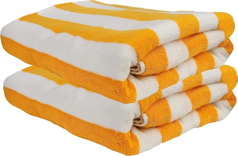 Comfy Set of 2 600 gsm 100% Cotton Pool &amp; Bath Towel 90x180cms -Yellow
