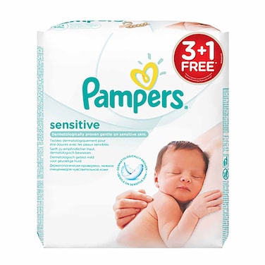 Pampers Sensitive Baby Wipes, 56 Wipes - Pack of 3+1 Free