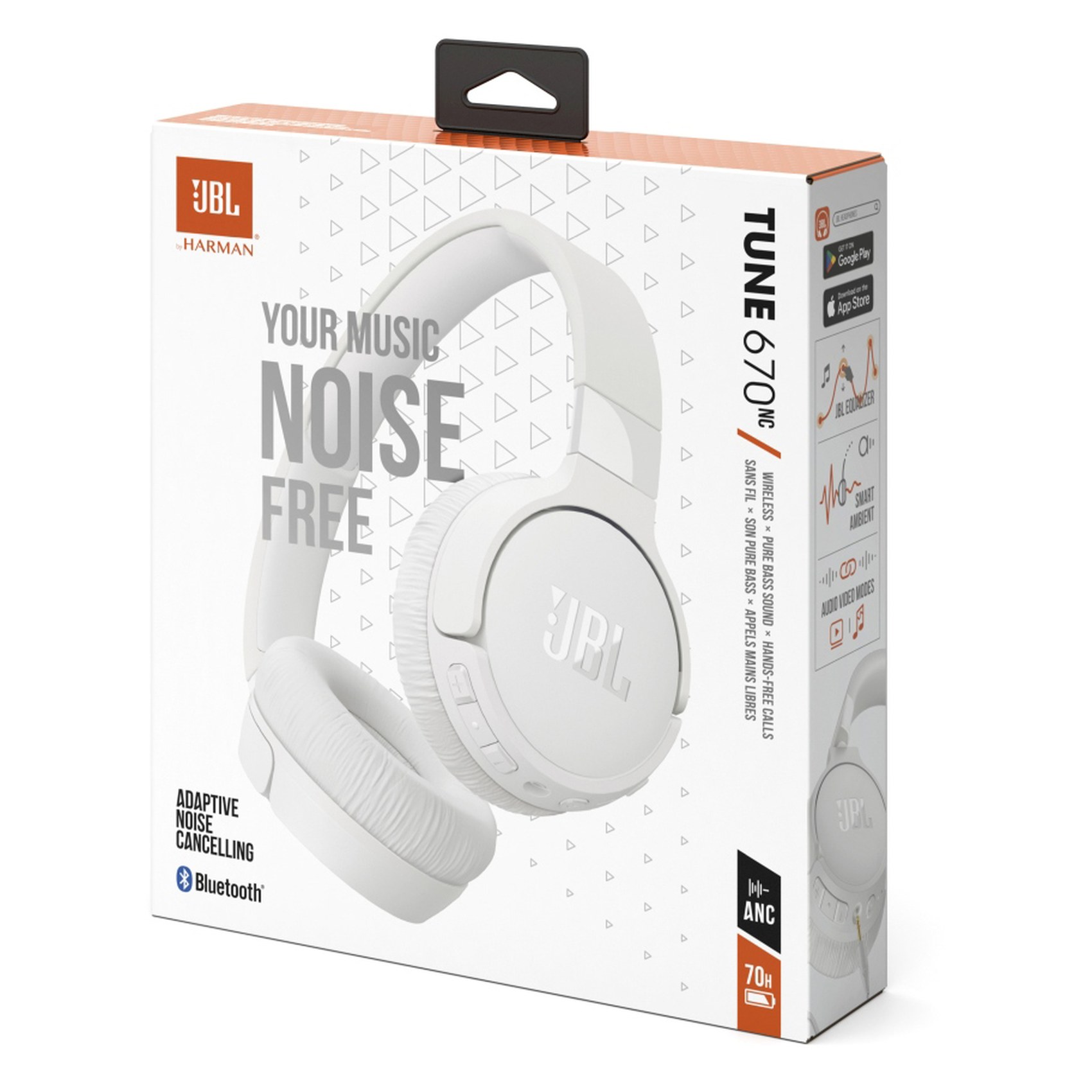 JBL Tune 670NC Headphones With Mic Wireless Noise Cancellation White