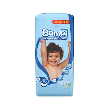 Bambi Baby Diapers Jumbo Pack Size 5 Extra Large, 12-22kg, 54&#39;s