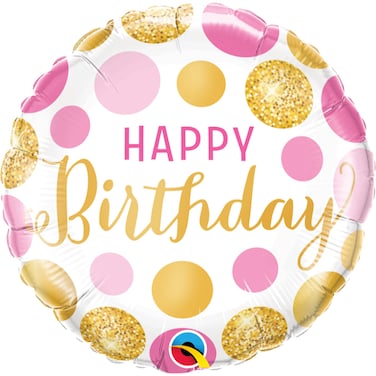 Qualatex Birthday Pink and Gold Dots Foil Balloon- 18-Inch Size