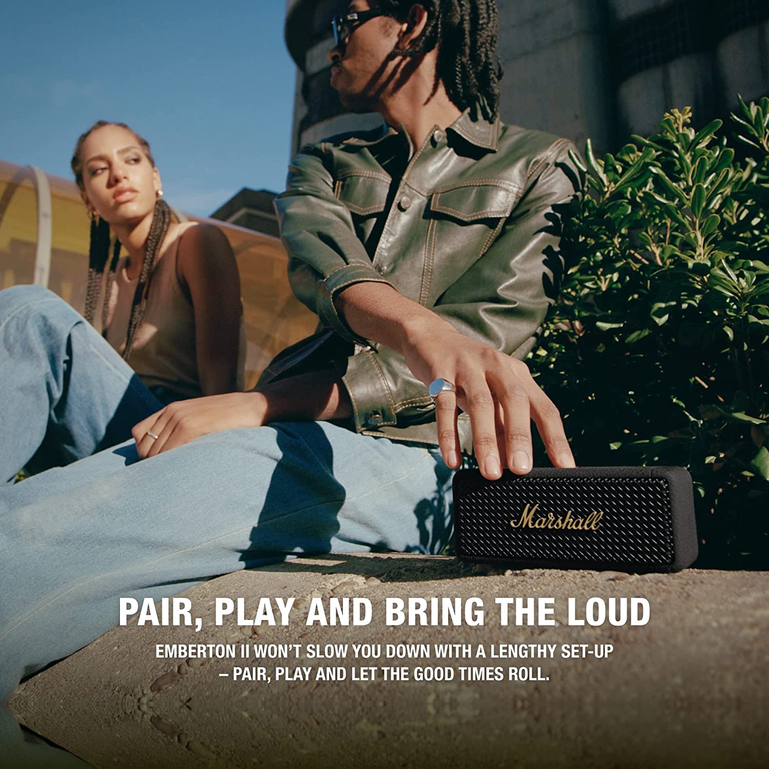 Marshall Emberton II Portable Bluetooth Speakers, Water Resistant Wireless Speakers Portable Speaker 30+ Hour Of Playtime, Black And Brass