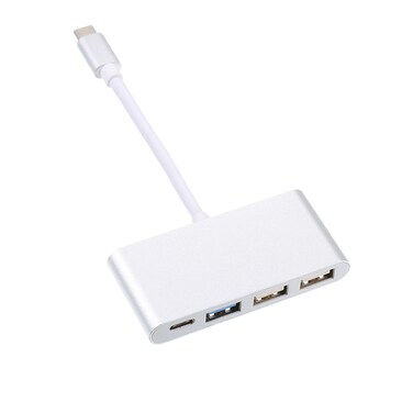 Generic-4 in 1 Type-C to Type-C 3 Hub Charging Port Type-C to USB 3.0 Adapter Cable USB C to 3 Hub Fast Speed (Sliver)