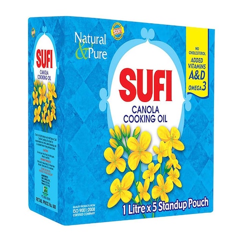 Sufi Canola Cooking Oil Stand up Pouch 1 lt (Pack of 5)