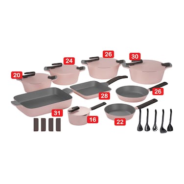 بايركس أرتيسان طقم أوني طهي جرانيت - 23 قطعة - وردي